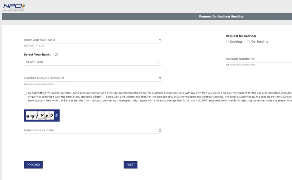 NPCI Aadhar Seeding Online