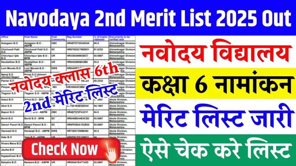 Navodaya 2nd Merit List 2025 Out