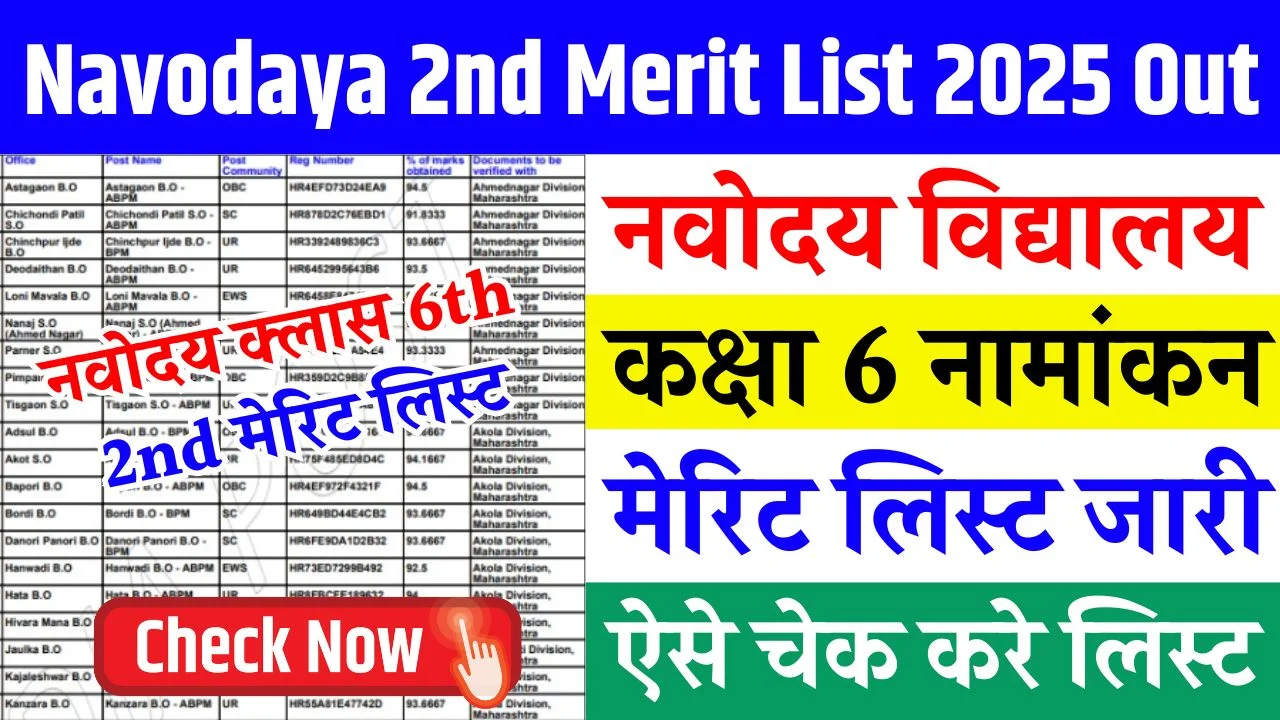 Navodaya 2nd Merit List 2025 Out
